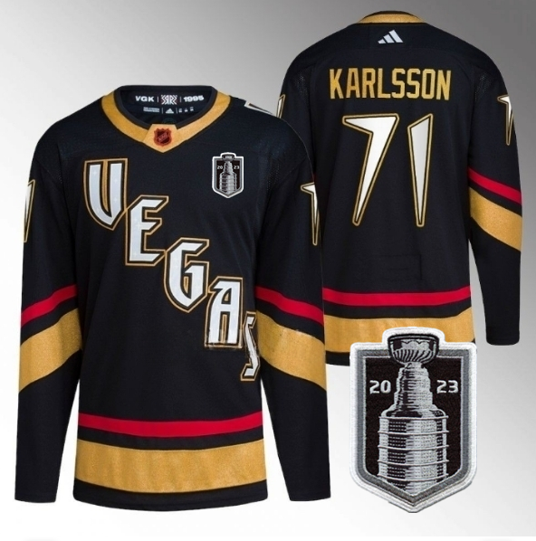 Men's Vegas Golden Knights #71 William Karlsson Black 2023 Stanley Cup Final Stitched Jersey